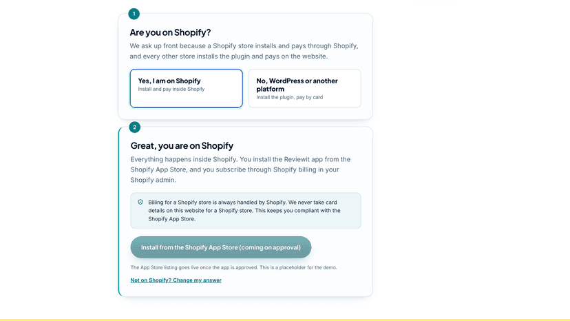 Site get-started flow sends Shopify merchants to the App Store
