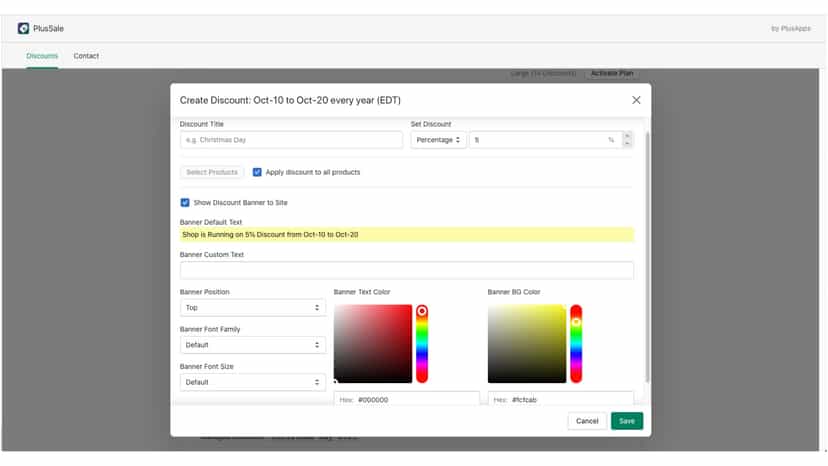 Automated or Custom banners generated based on the date ranges