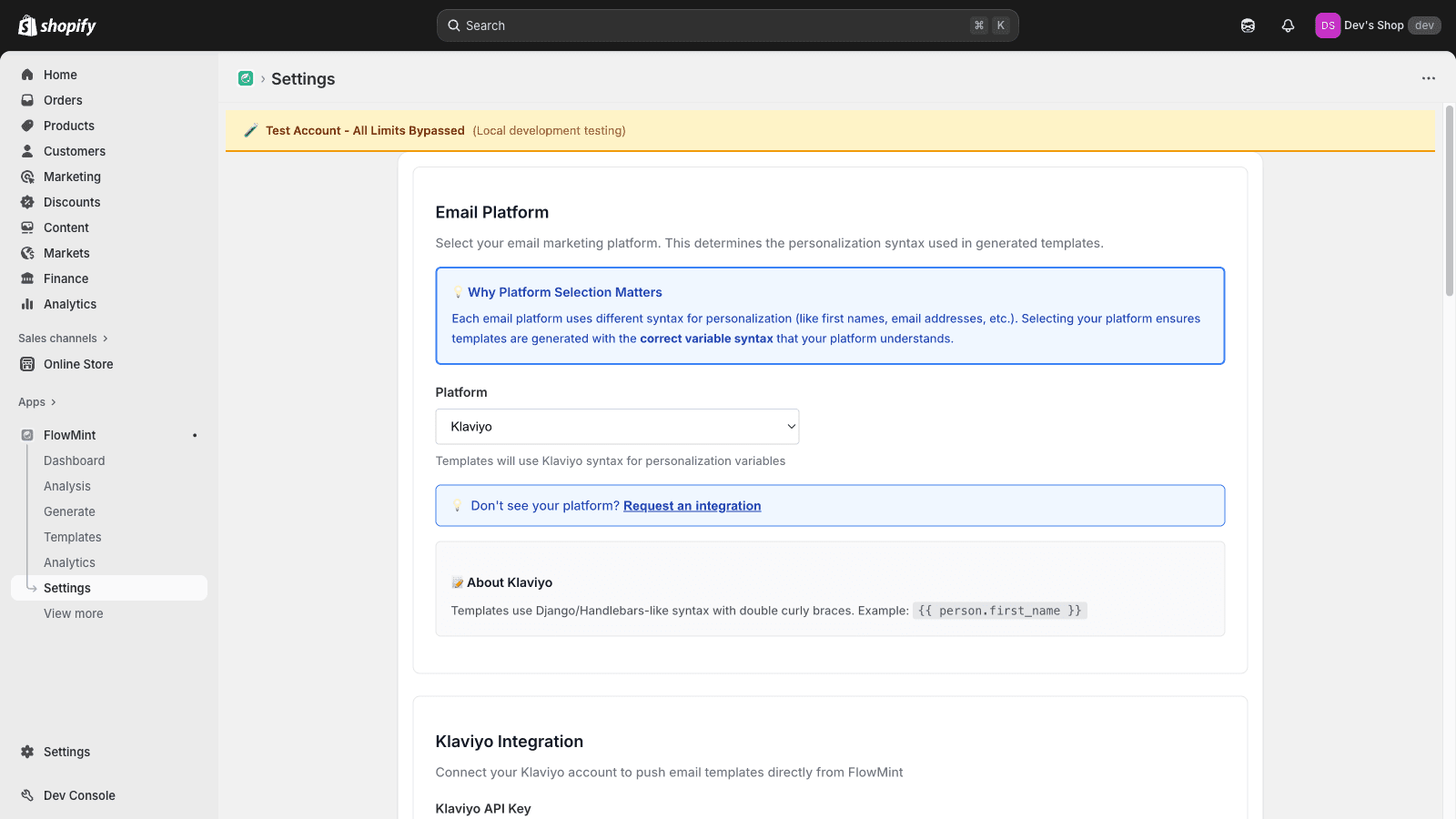 Push templates to MAS like Klaviyo, Mailchimp, OmniSend, etc.