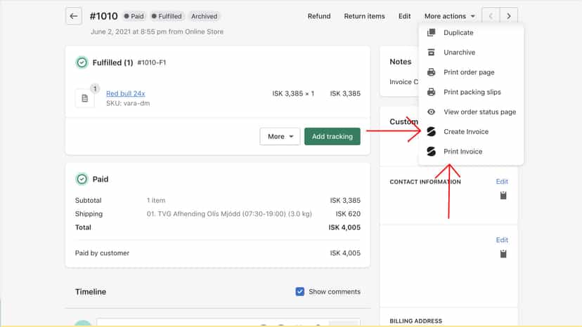 Create and print Invoices