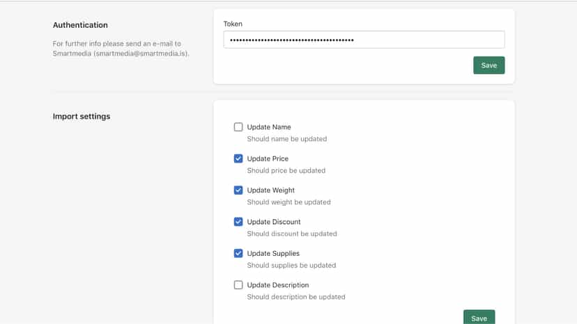 Settings page