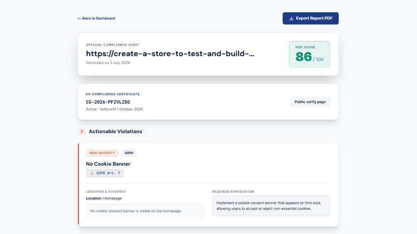 Detailed violation report with citations and fixes