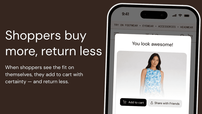 Try-on result 'You look awesome!' with Add to cart button