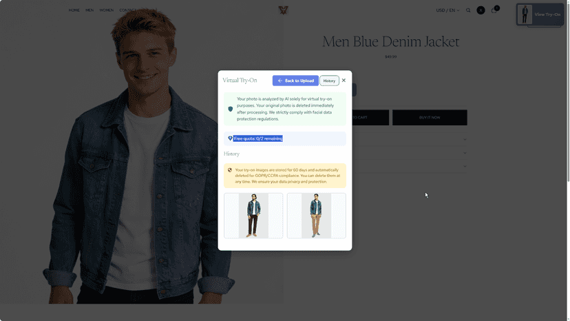 Buyer views their own fitting image