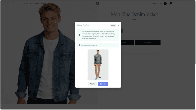 Buyer uploads their own full-length photo