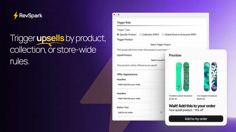 RevSpark – Trigger Upsells by Product or Collection