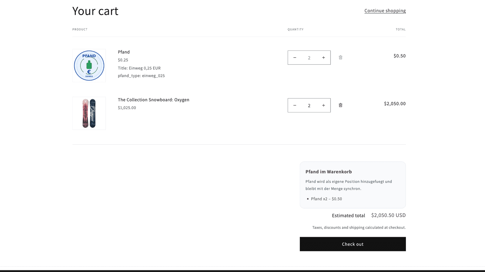 Pfand als eigene Zeile, Mengen automatisch synchron