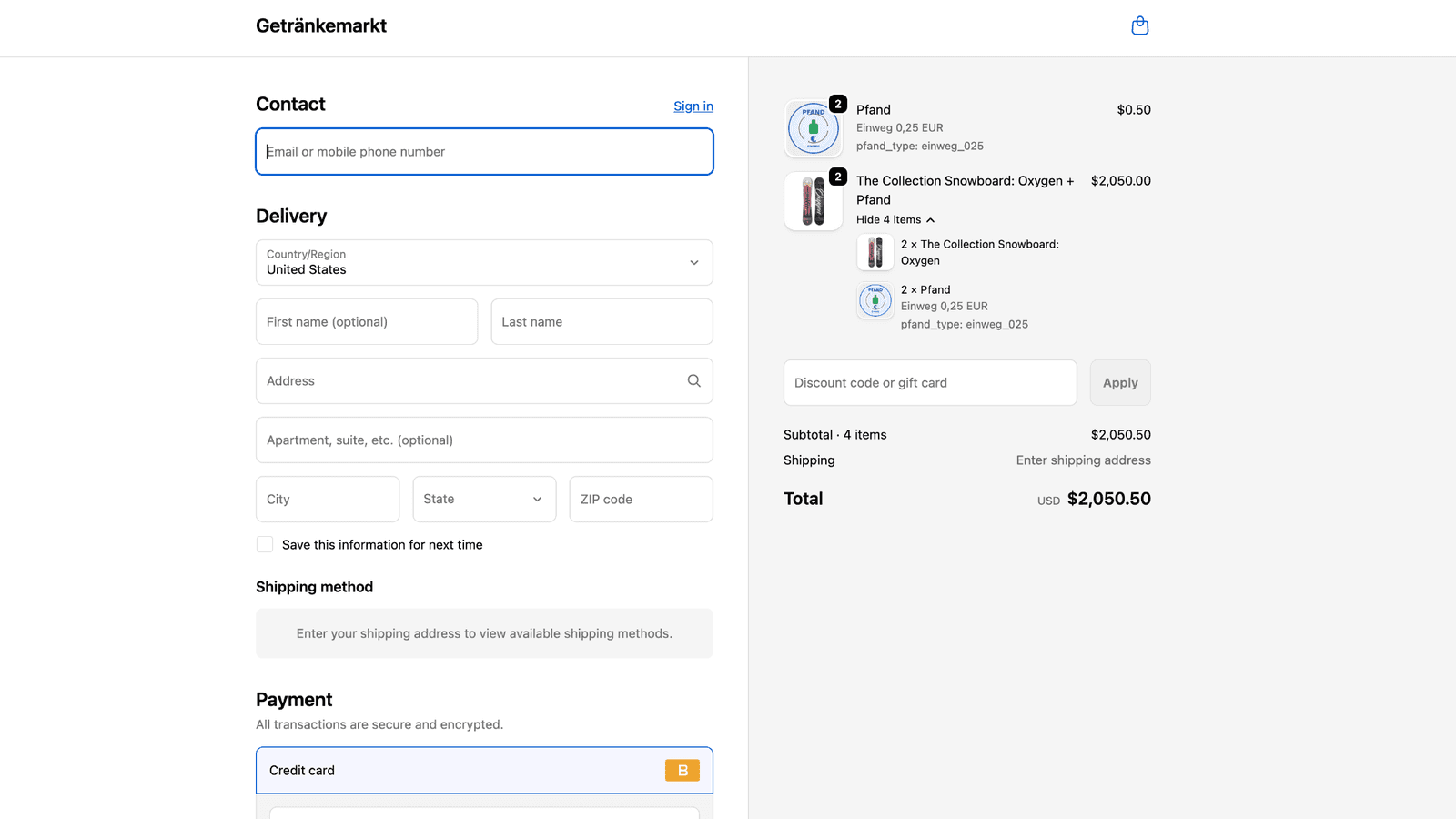 Checkout: Pfand klar getrennt und korrekt im Summary