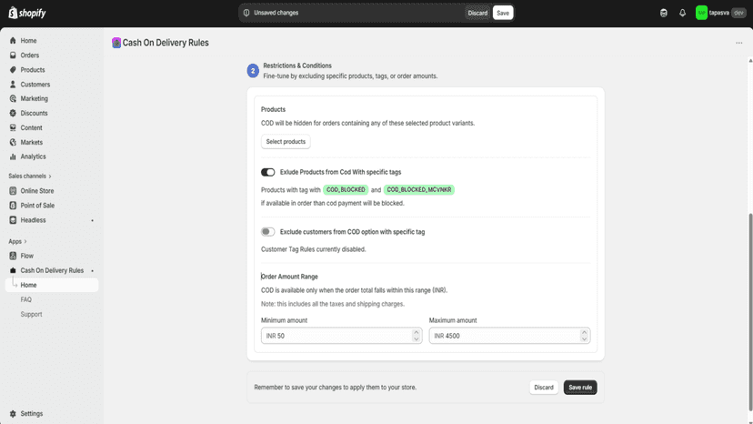 Rule Creation Page Bottom Options