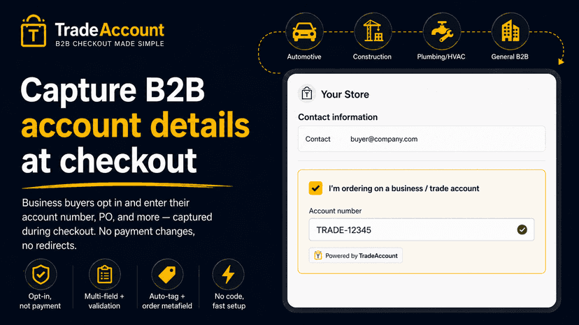 Capture B2B account details at checkout with custom fields