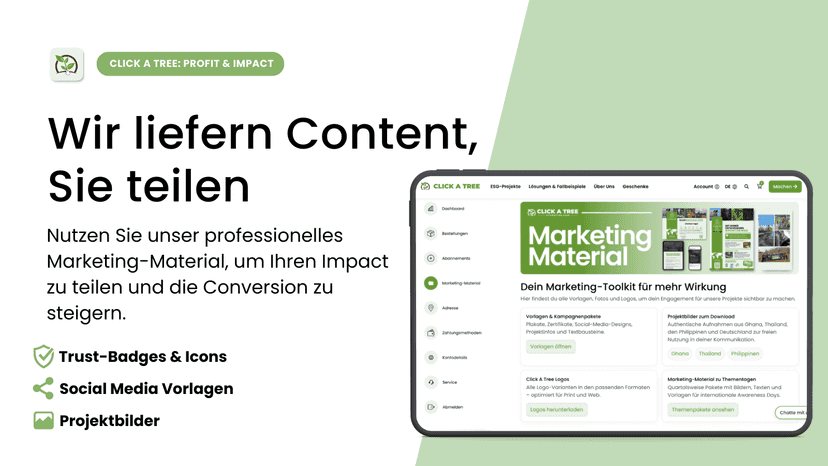 Marketing-Material: Trust-Badges, Social Media und Projektbilder