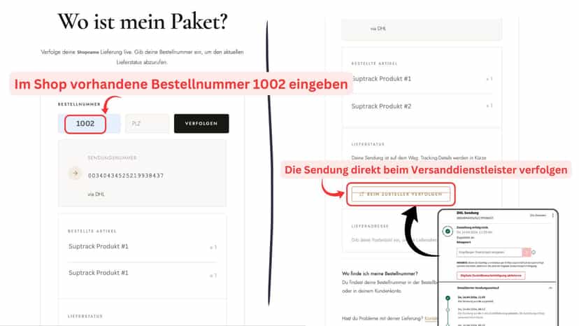 Bestellungen verfolgen auf der Seite /st-sendungsverfolgung