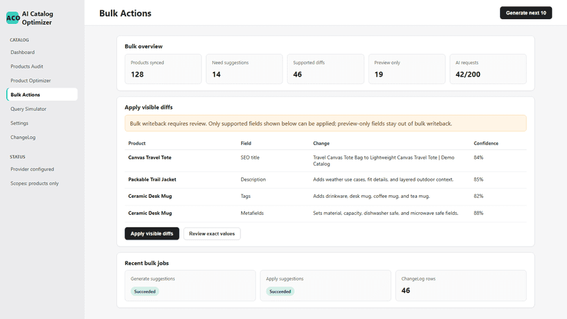 Bulk actions for reviewed catalog suggestions