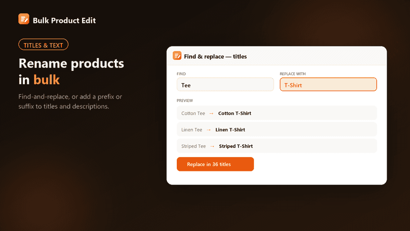 Find and replace tool renaming product titles from Tee to T-Shir