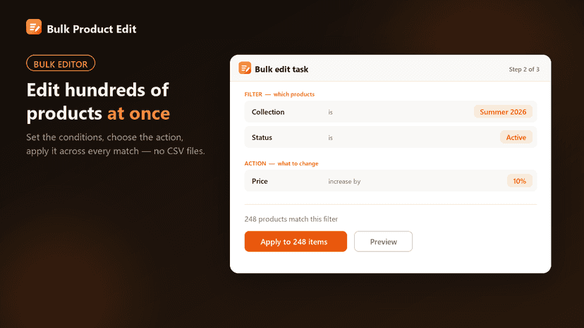 Bulk edit task builder filtering products and increasing price b