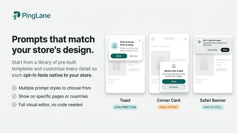 Push notification opt-in prompt on a Shopify store