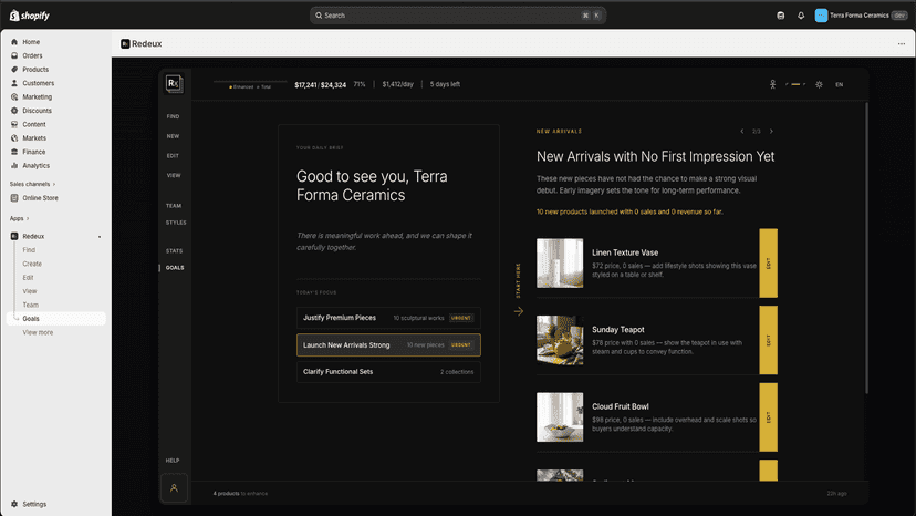 Action Center with revenue insights and daily suggestions