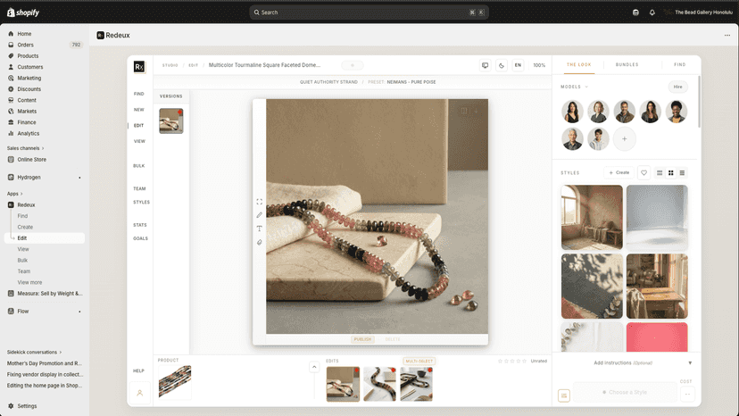 Editor with preset styles and model options for products