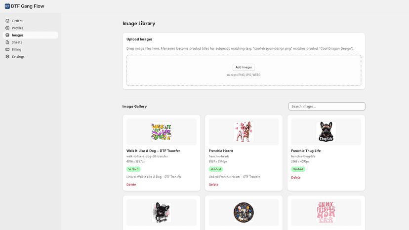 Print-ready image library with DPI verification
