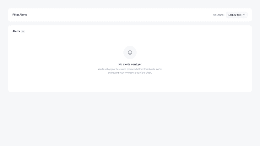 Stock threshold and notification channel settings page