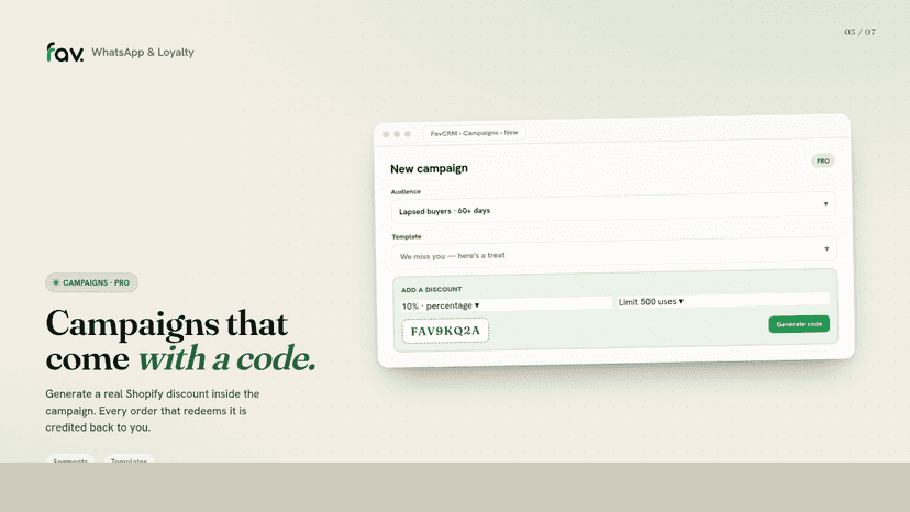 WhatsApp campaign with a Shopify discount code
