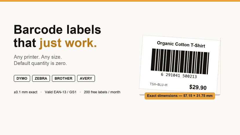 Exact-size barcode label with a valid EAN-13, for any printer