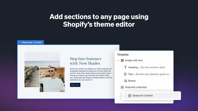 Add sections to any page using Shopify’s page editor