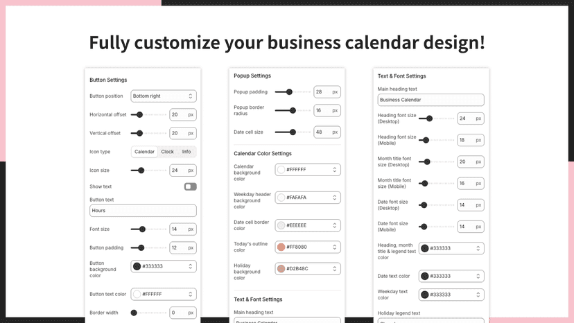 Fully customize your business calendar design!