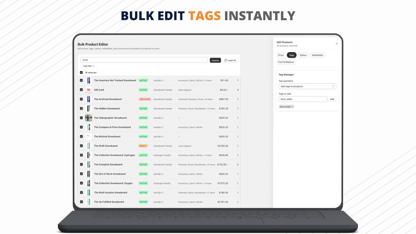 Bulk Product Edit - bulk edit tags instantly
