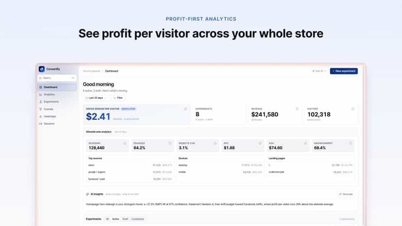 Dashboard with profit per visitor across the store