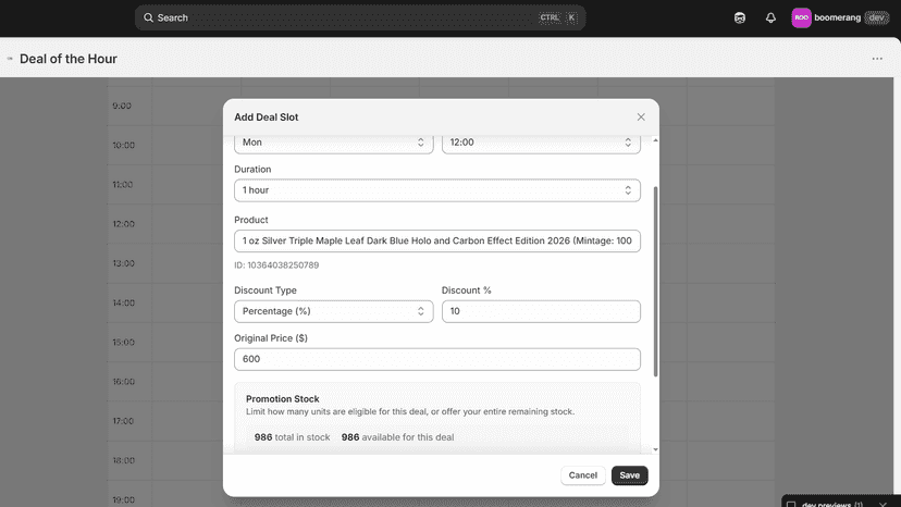 Add New Deals with Scheduled Time Slots