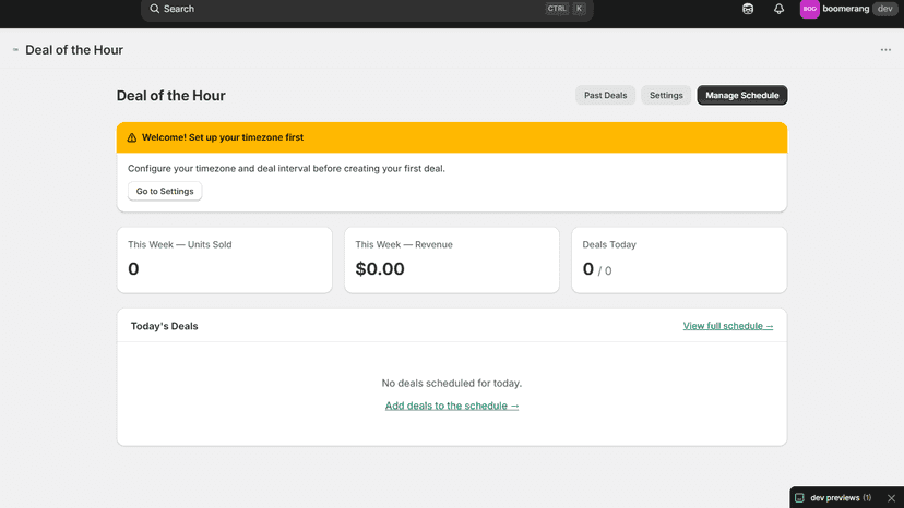 Deal of the hour admin page