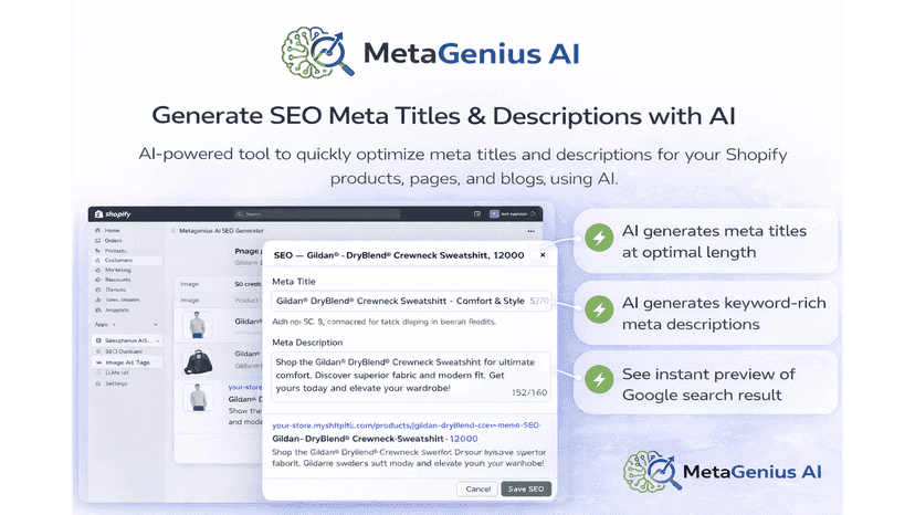 MetaGenius AI generating SEO optimized meta title and meta descr