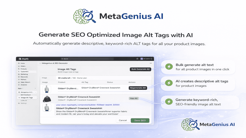MetaGenius AI automatically generating SEO friendly image alt ta