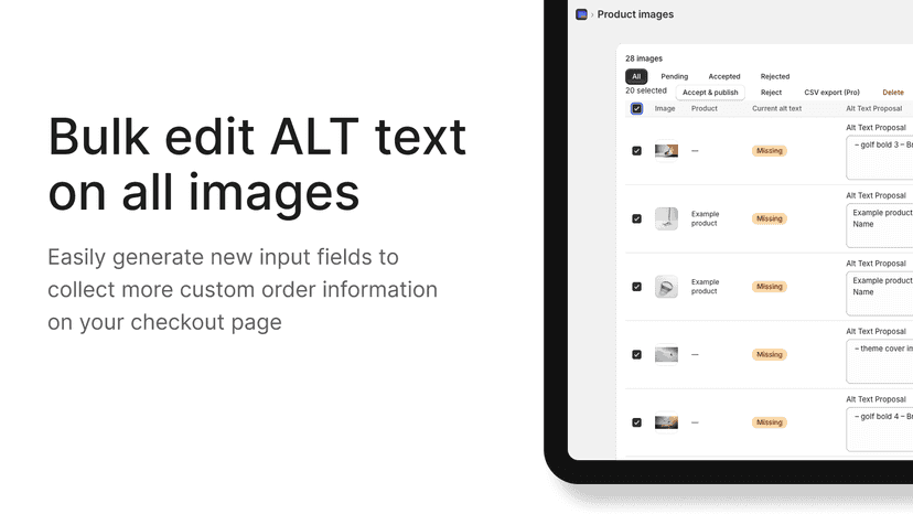 Bulk edit image ALT text Shopify app