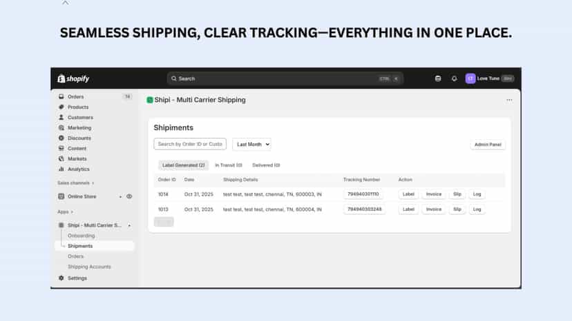 Seamless shipping, clear tracking—everything in one place.