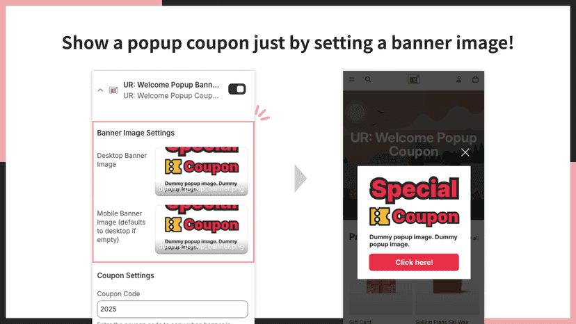 Show a popup coupon just by setting a banner image!