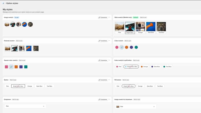 Linked products variants product page option style