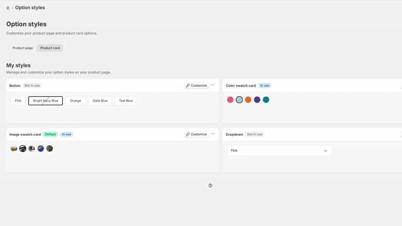 Linked products variants product card option style