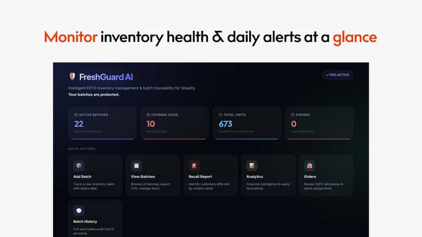 Monitor Shopify inventory health and get daily expiry alerts.