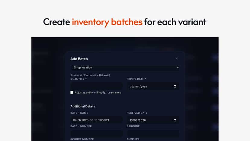 Easily create Shopify inventory batches for every variant.