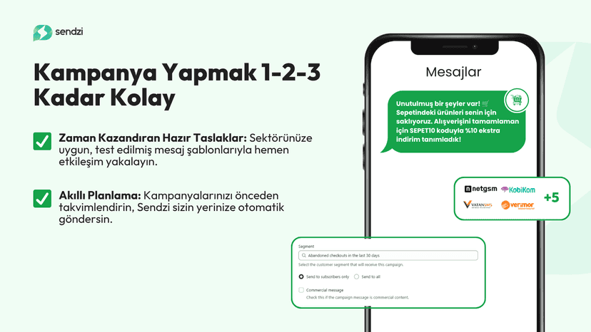 SMS kampanyanızı dakikalar içinde oluşturun, otomatik gönderin.