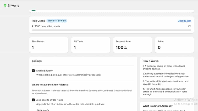 Enwany Dashboard with Usage metrics