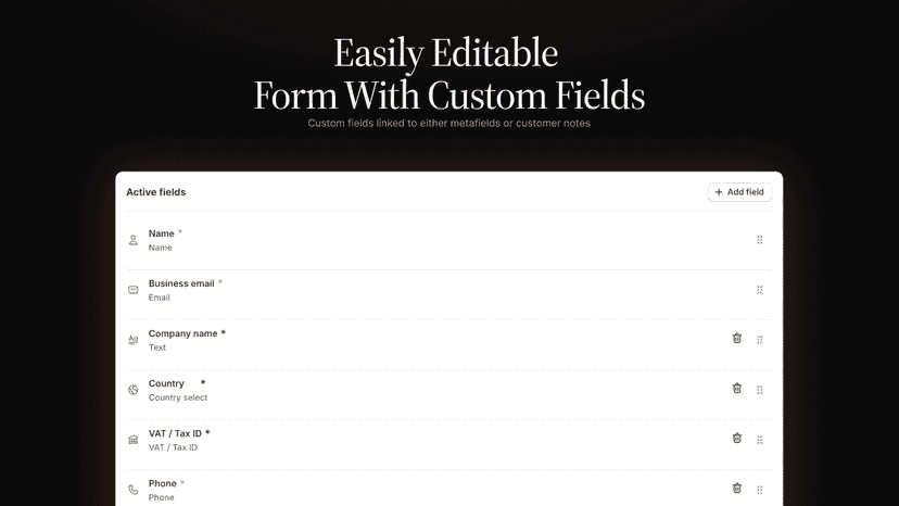B2B Registration Form with customizable fields