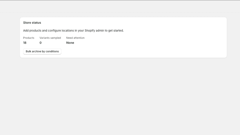 Initial page that shows a summary of products