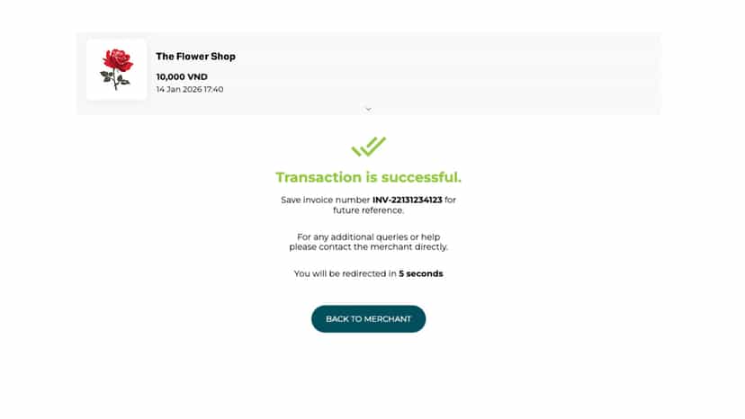 Transaction confirmation page