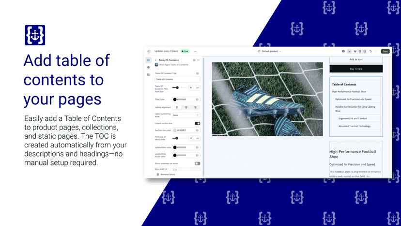 Add table of contents to your collections, products and pages.