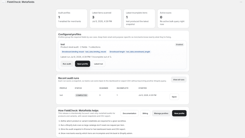 dashboard FieldCheck