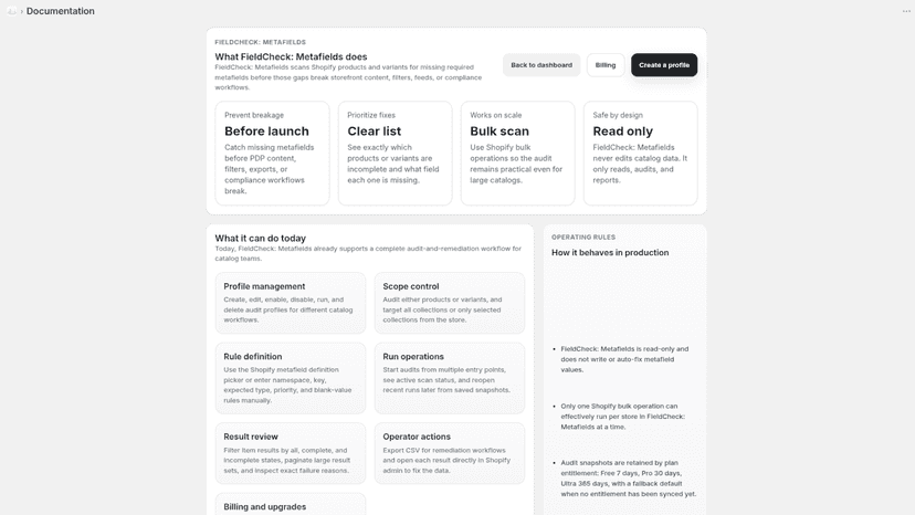 documentation screen