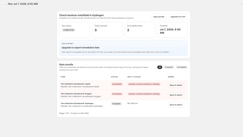 show audit details